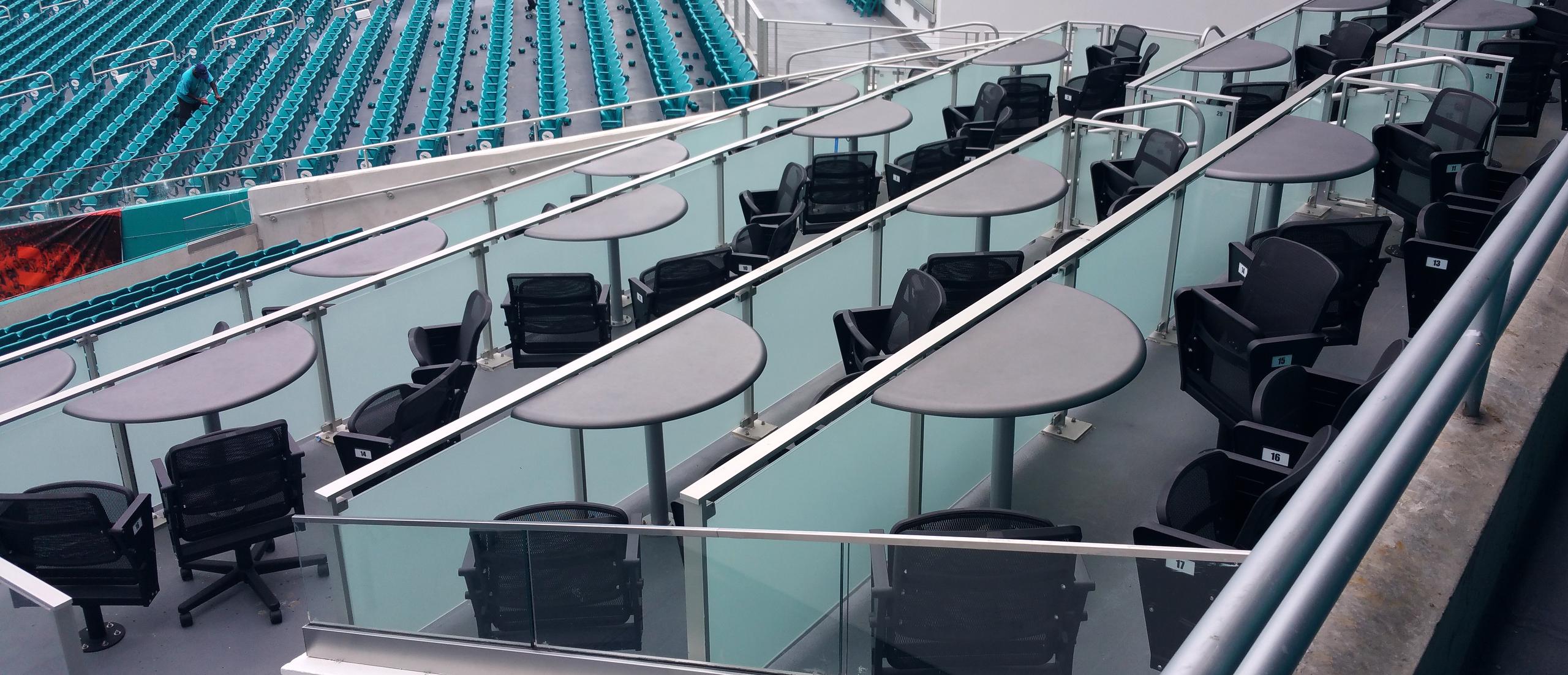 Hard Rock Stadium Renovation Railings Glass, Metal, Aluminum Guardrails