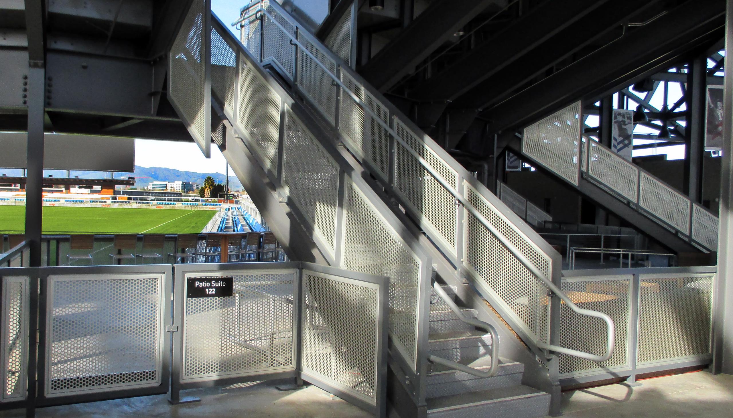 Avaya Stadium Perforated Metal Railings Glass Railings Drink Guardrail