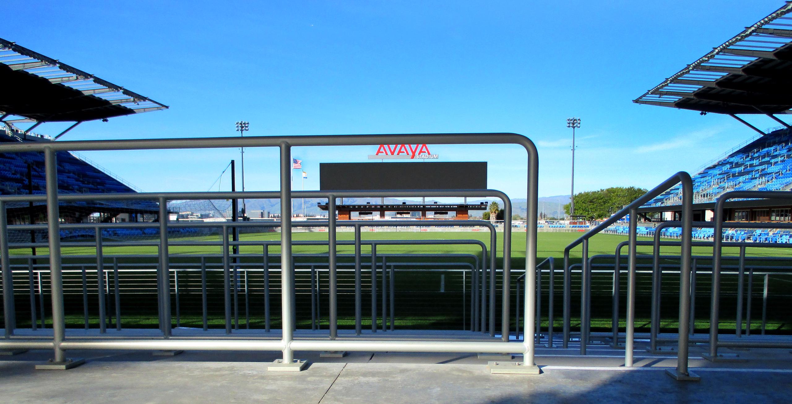 Avaya Stadium Perforated Metal Railings Glass Railings Drink Guardrail