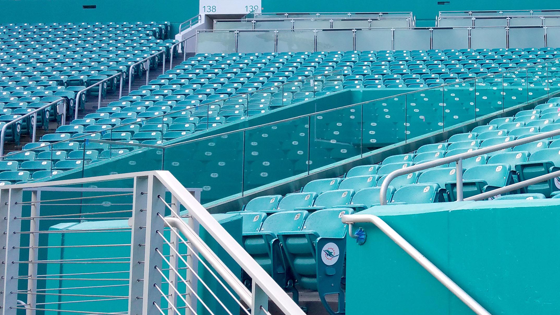 Hard Rock Stadium Renovation Railings Glass, Metal, Aluminum Guardrails