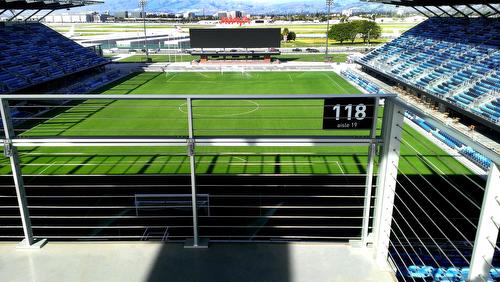 Avaya Stadium Perforated Metal Railings Glass Railings Drink Guardrail