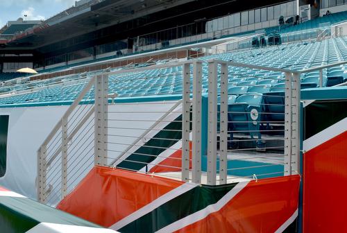 Hard Rock Stadium Renovation Railings Glass, Metal, Aluminum Guardrails