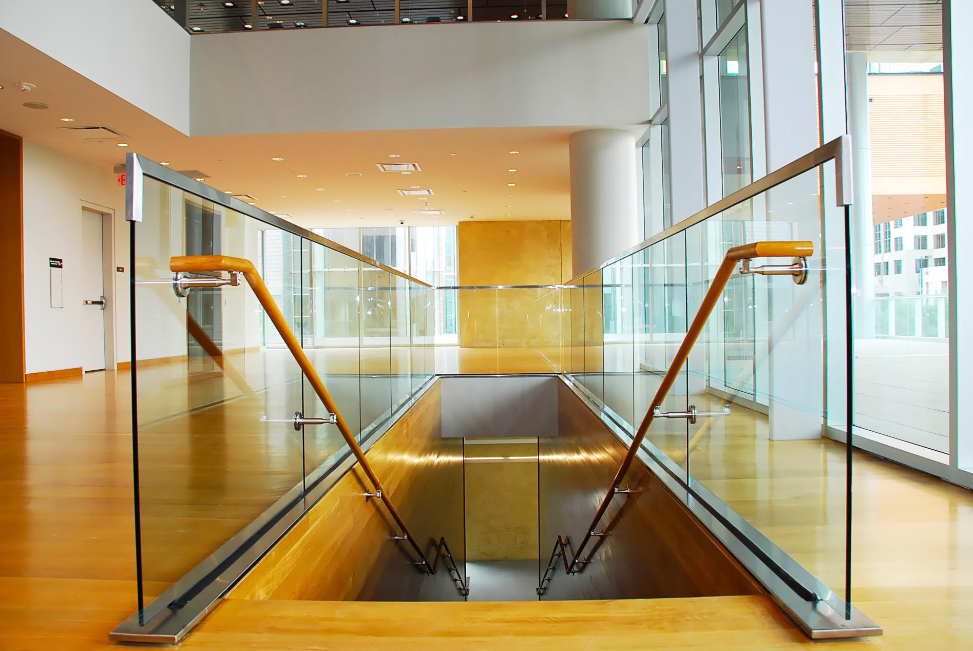 Mint Museum Charlotte Glass Railings Wood Handrail