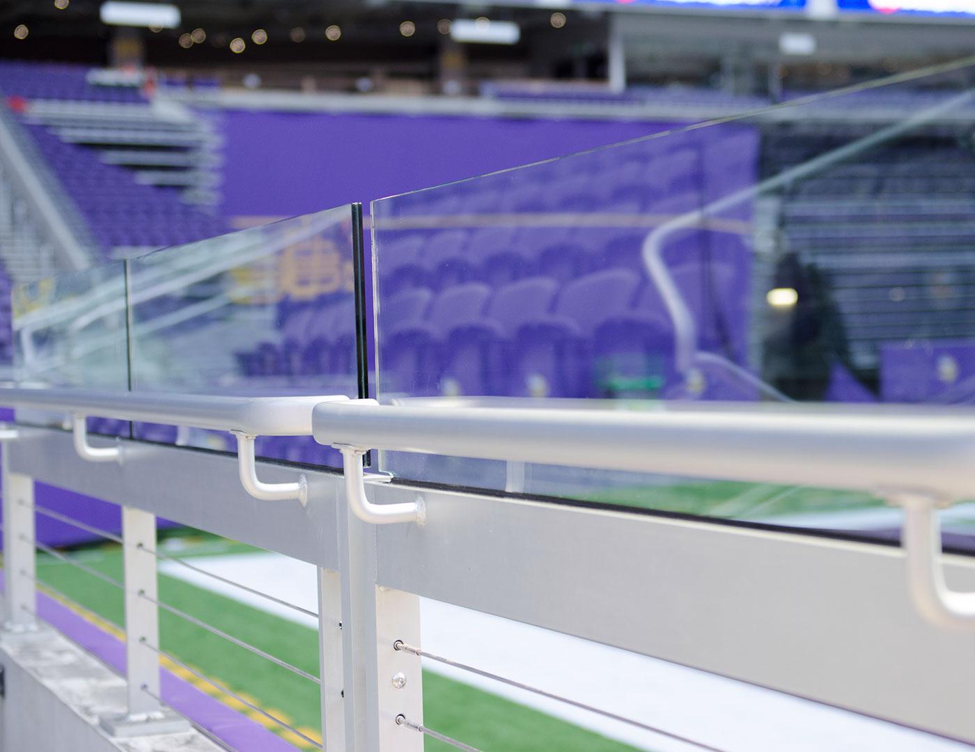 Glass guardrail at US Bank Stadium