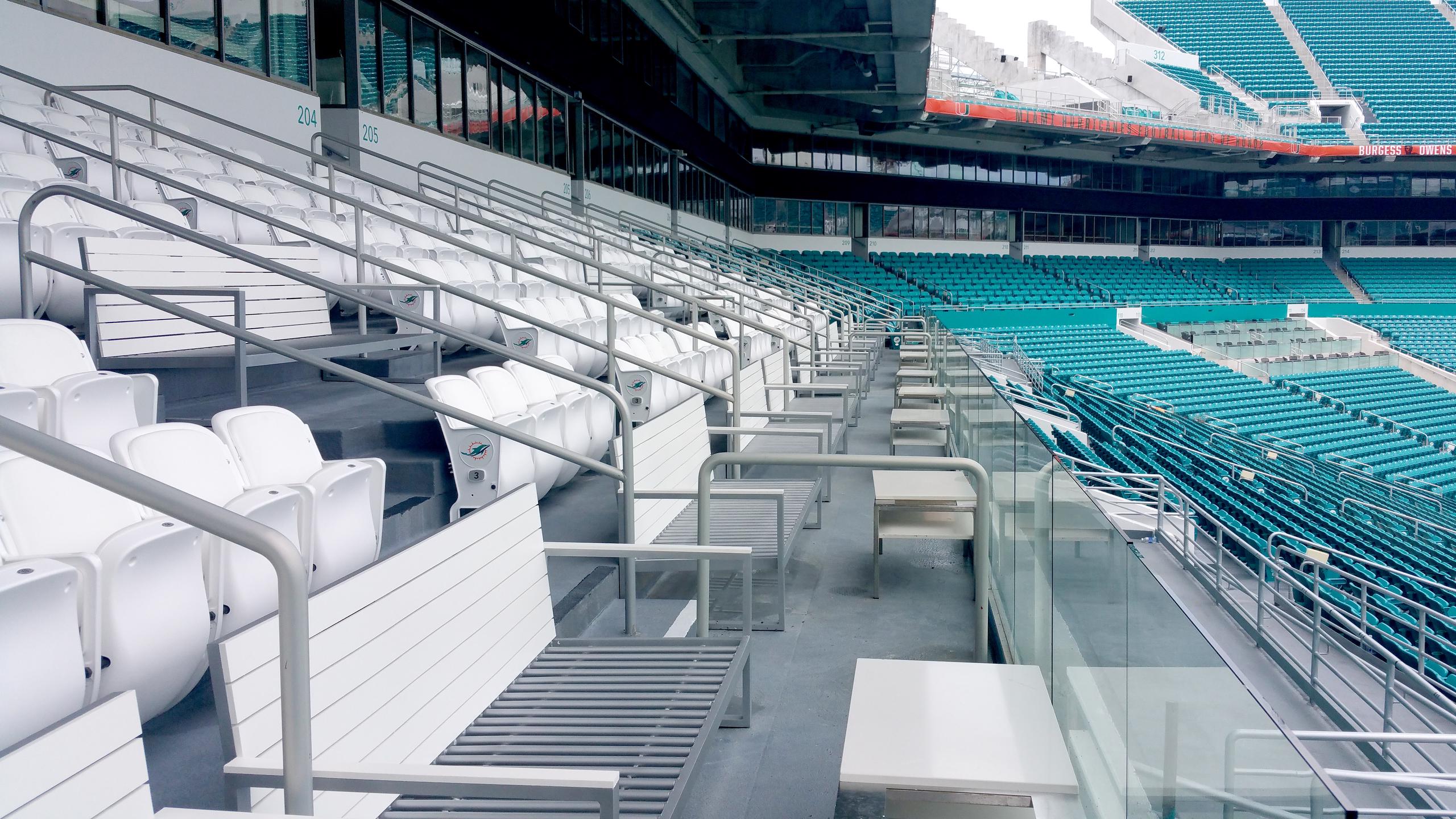 Hard Rock Stadium Renovation Railings Glass, Metal, Aluminum Guardrails